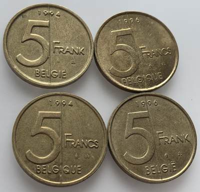  外国优质老铜币银币，周六九点倒数截拍，满百包邮，可寄存半年，喜欢朋友微信扫描二维码可直接参拍 - 比利时阿尔贝二世5法郎4枚