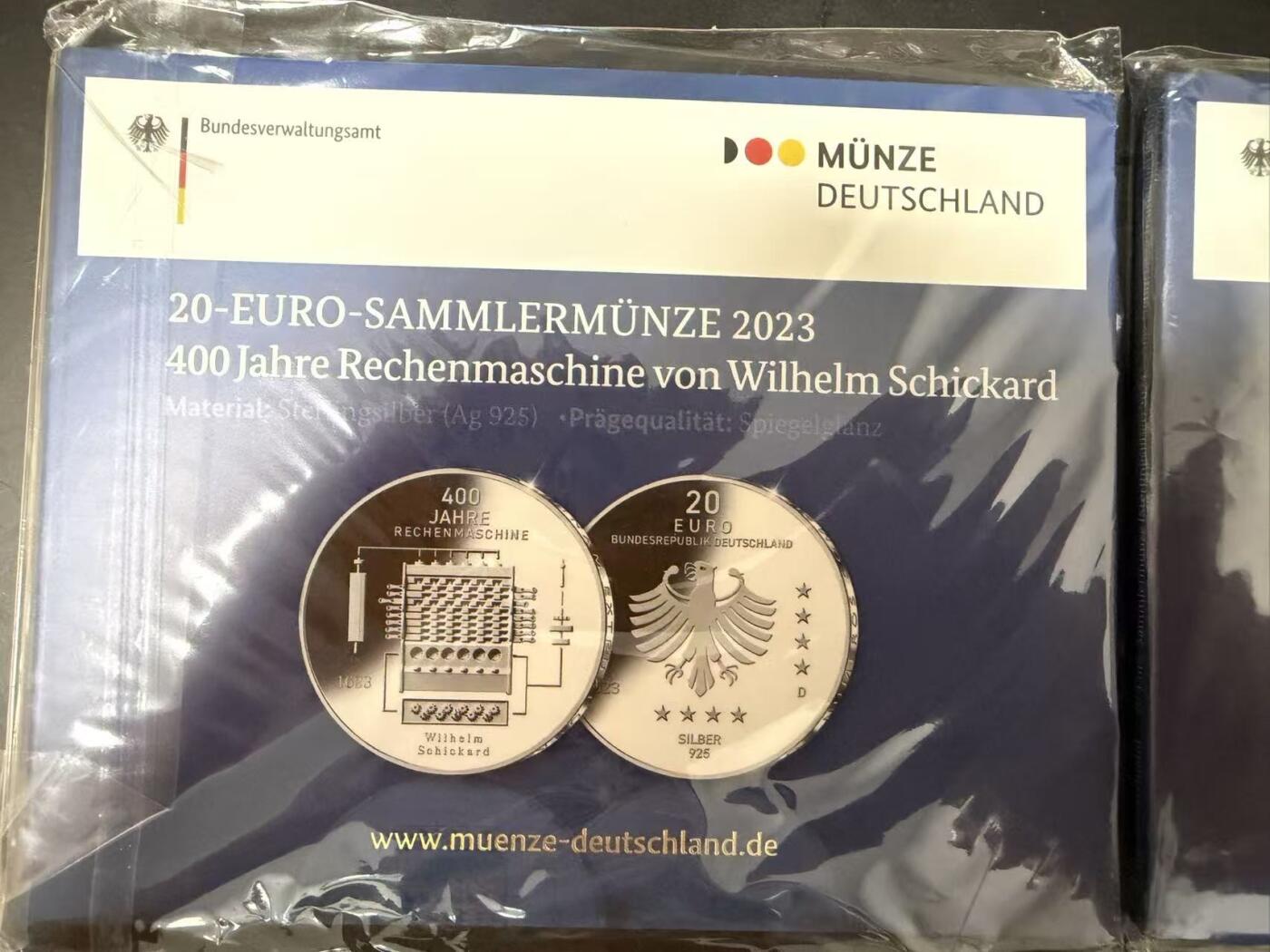 第182期拍卖 德国2023年席卡德机械式计算器发明400周年精制纪念银币NGC-PF69带卡册,925银，18克
