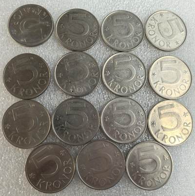  外国优质老铜币银币，周六九点倒数截拍，满百包邮，可寄存半年，喜欢朋友微信扫描二维码可直接参拍 - 瑞典5克朗15枚