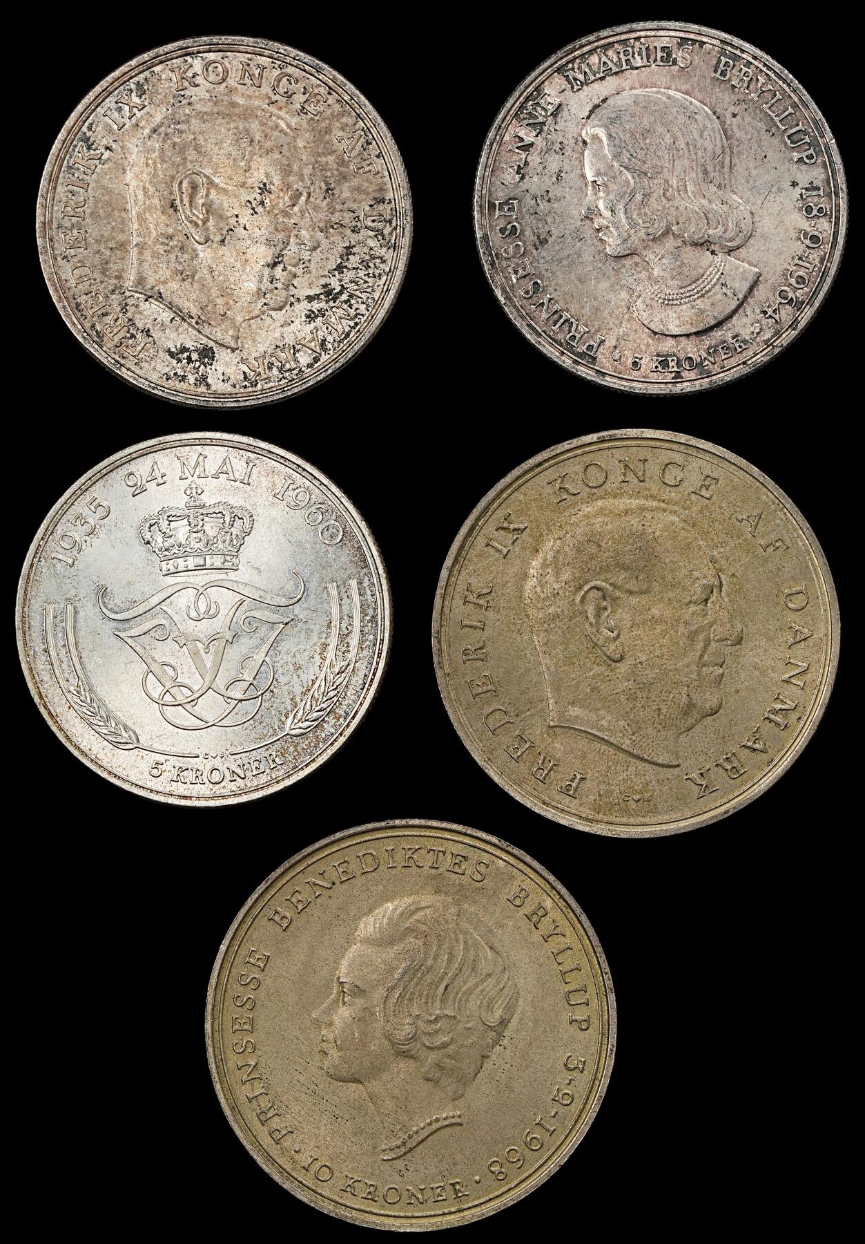 修遠堂世界钱币第九十二期 丹麦银币5枚 总重92.61g，含银80%
