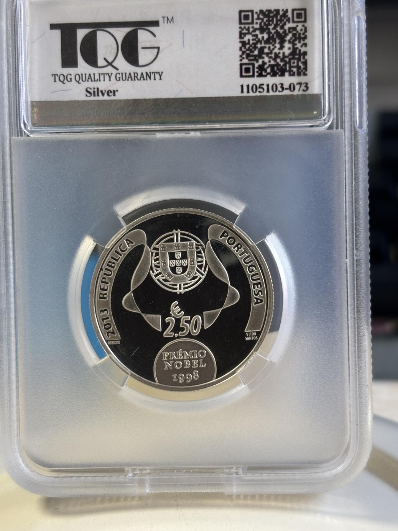 第181期拍卖 葡萄牙2013年诺贝尔文学奖何塞萨拉马戈银币TQG-PF68,,925银，12克，发行4000枚