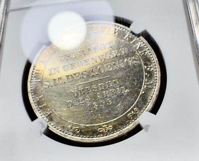 甄臻铺-世界币章拍卖（第38期）立冬小精品场，送拍享返佣金等优惠多多 NGC-UNCD 1855年德国萨克森约翰国王访问造币厂纪念泰勒 少见品种 pl质感 金彩包浆