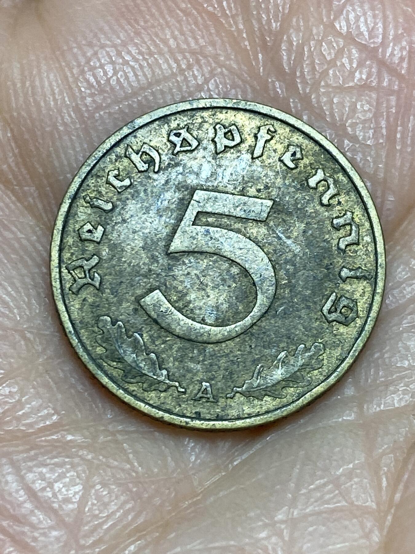 2025年第一百二十五场(总第一百五十一场）外国好品散币(免佣金) 德意志第三帝国1938年5芬尼(A标柏林造)