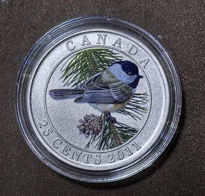 北京马甸外国币专卖第145期，外国币专场，陆续上拍，欢迎关注 加拿大2011年鸟类标本系列7山雀铜镍彩色纪念硬币