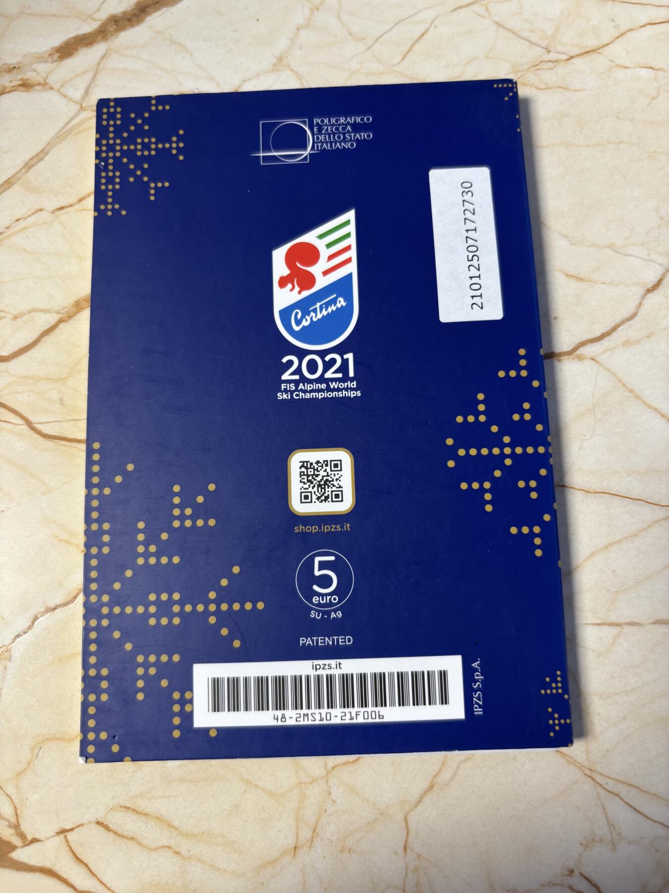 第181期拍卖 卡装意大利2021年科尔蒂纳高山滑雪世界锦标赛彩银币，925银，18克，发行5000枚