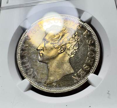 甄臻铺-世界币章拍卖（第38期）立冬小精品场，送拍享返佣金等优惠多多 NGC-UNCD 1855年德国萨克森约翰国王访问造币厂纪念泰勒 少见品种 pl质感 金彩包浆