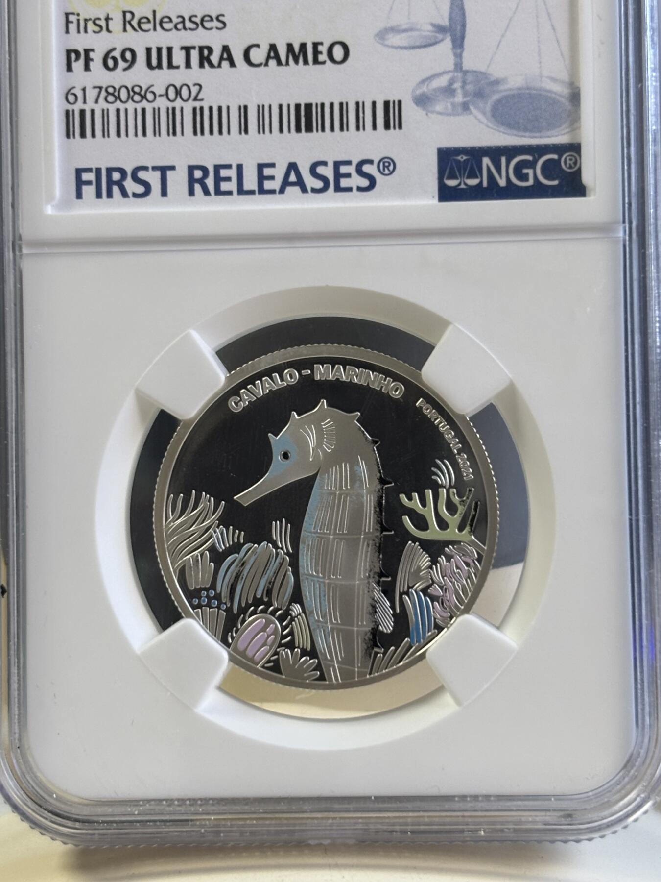 第181期拍卖 葡萄牙2021年海马彩色纪念银币NGC-PF69首期无盒无证书，925银，14克，发行2000枚