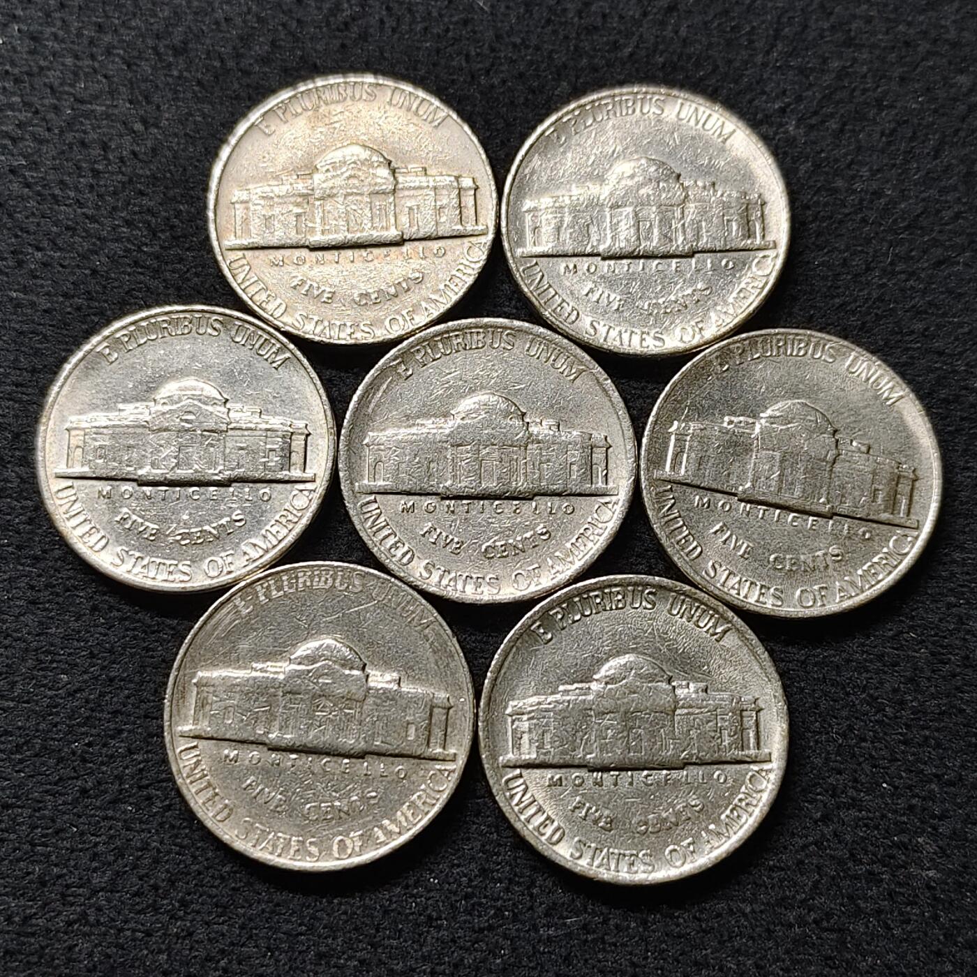 【全场包邮】纯粹捡漏拍476场（免费代拍第13场）调整中 美国各年份杰佛逊5分7枚一组