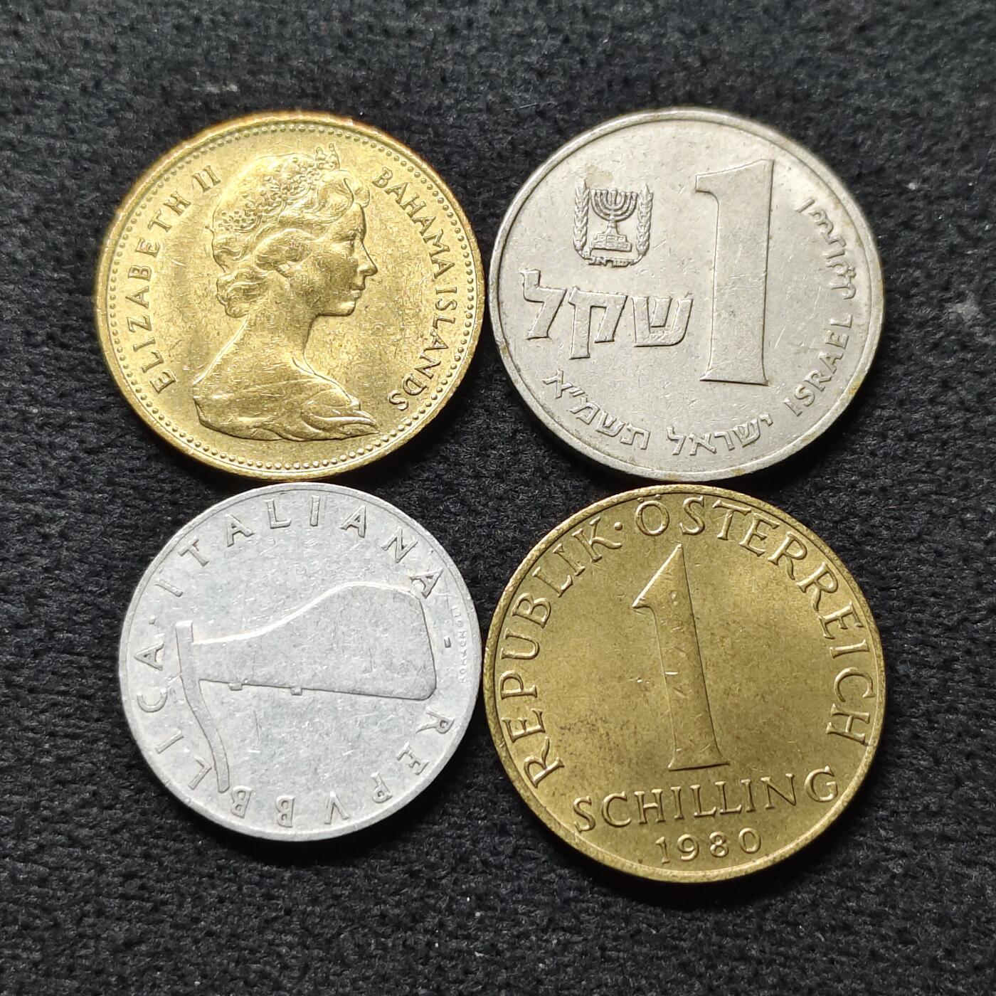 【全场包邮】纯粹捡漏拍476场（免费代拍第13场）调整中 世界各国各年份散币4枚一组-巴哈马+以色列+意大利+奥地利