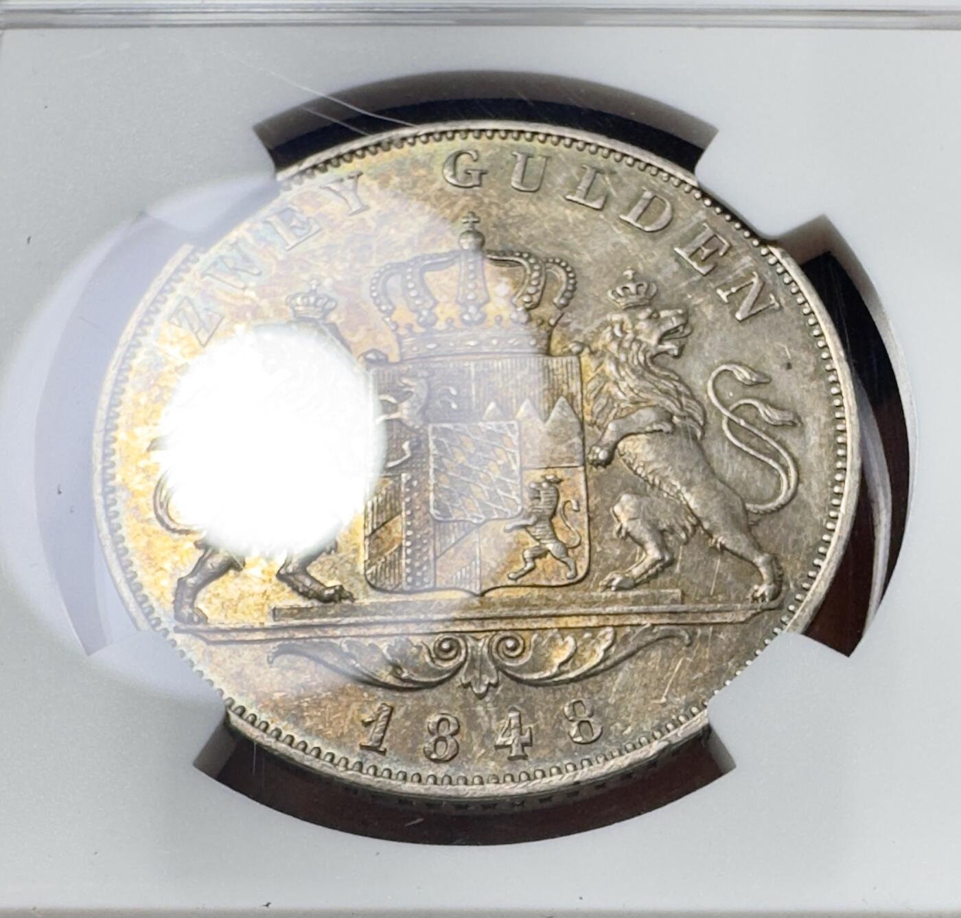 甄臻铺-世界币章拍卖（第38期）立冬小精品场，送拍享返佣金等优惠多多 NGC-UNCD 1848年德国巴伐利亚路德维希一世流通2盾 1848年欧洲大革命中路一被迫退位 这最后末年流通泰勒见证着风流艺术国王最后的容光