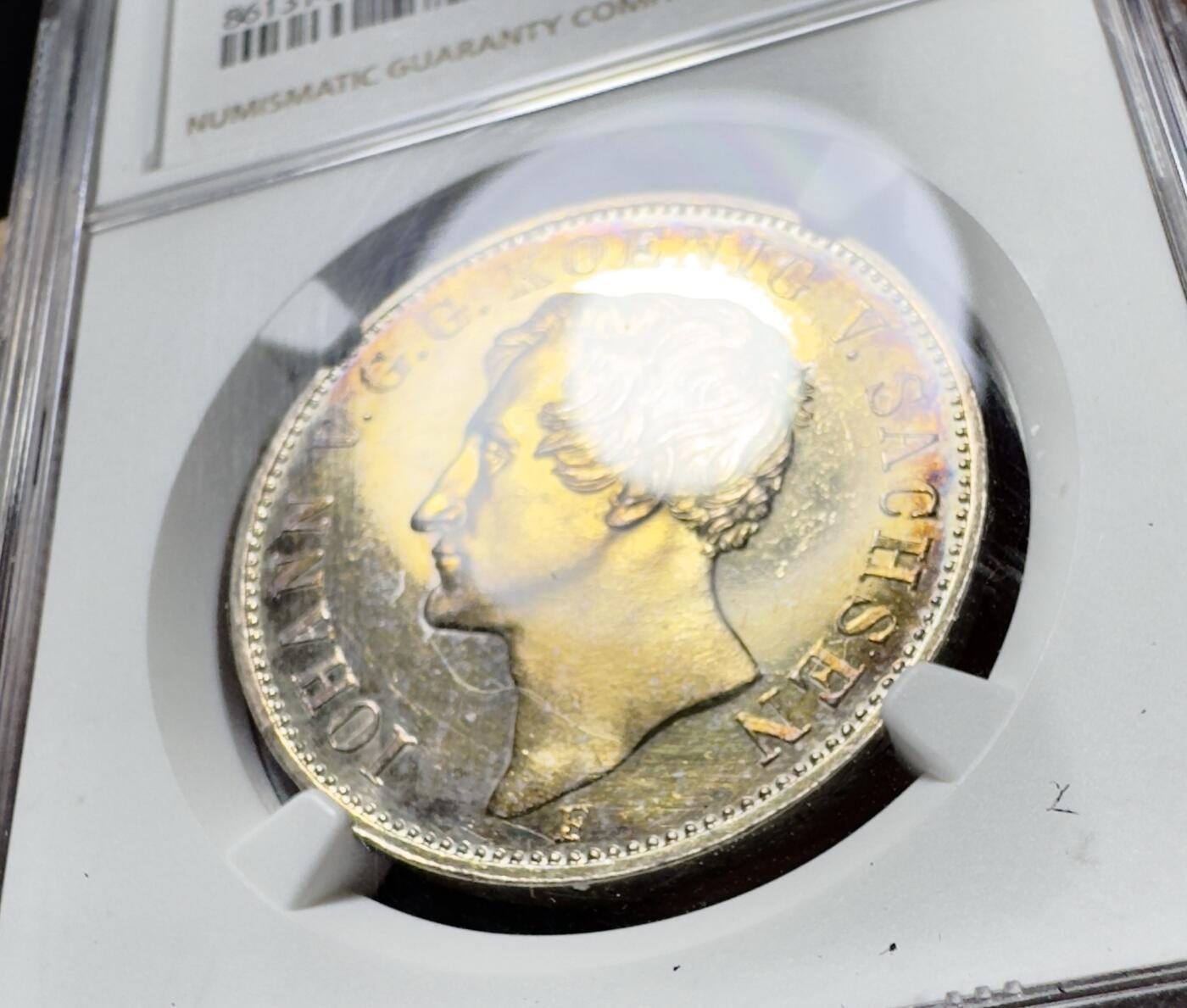 甄臻铺-世界币章拍卖（第38期）立冬小精品场，送拍享返佣金等优惠多多 NGC-UNCD 1855年德国萨克森约翰国王访问造币厂纪念泰勒 少见品种 pl质感 金彩包浆