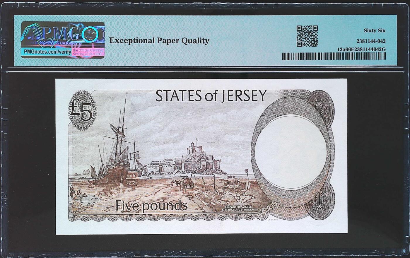 世界靓号纸钞第七十七期 1976-88年泽西岛5镑 全程无47 PMG66 高冠女王