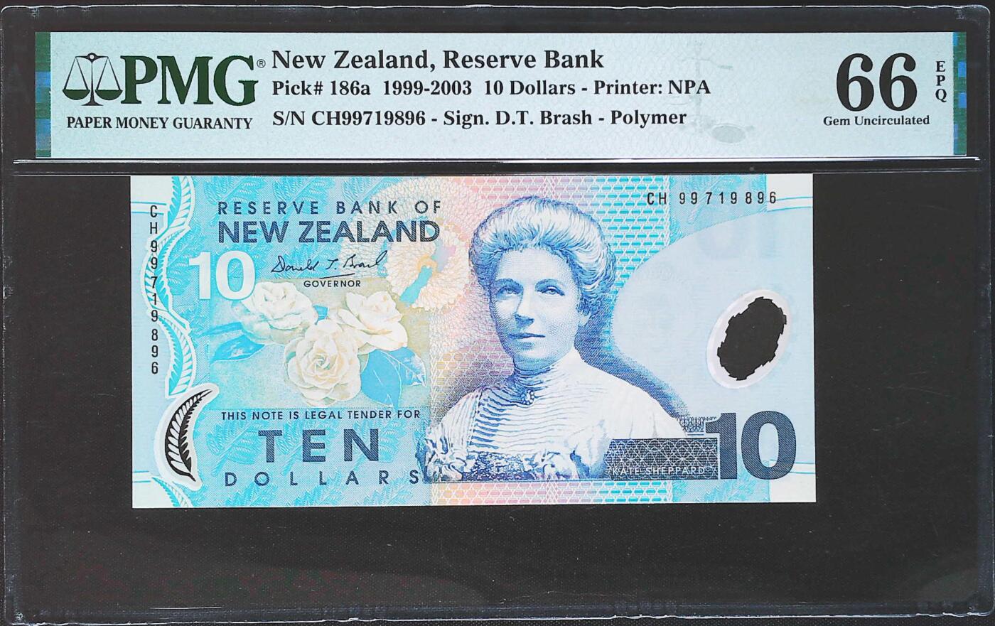 世界靓号纸钞第七十七期 1999年新西兰10元 PMG66