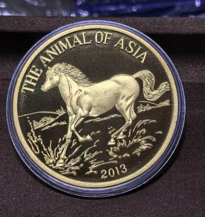 北京马甸外国币专卖第145期，外国币专场，陆续上拍，欢迎关注 - 2013年朝鲜50元生肖动物马精制大铜币，45mm