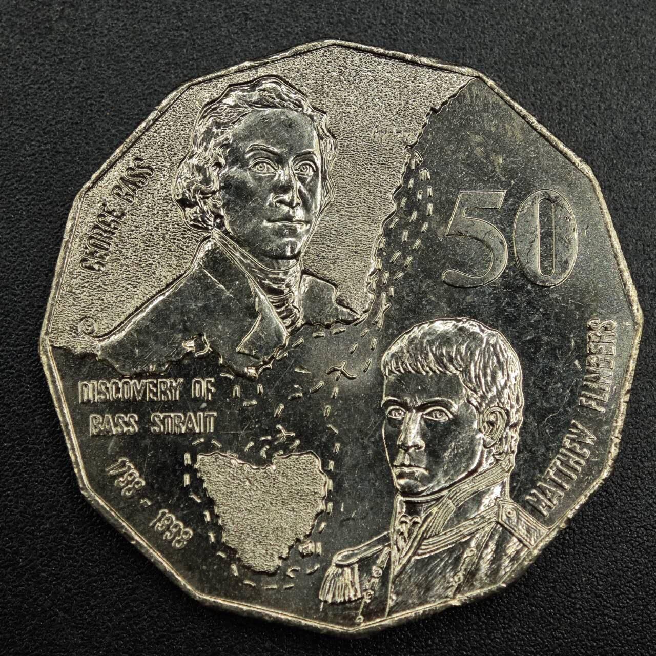 【淘币小摊】实时拍第七百九十二拍   散币场   满百包邮可预留二周 每周一统一发货   澳大利亚1998年巴斯海峡50分纪念币