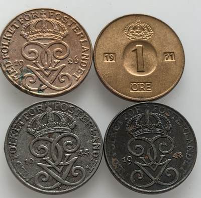  外国优质老铜币银币，周六九点倒数截拍，满百包邮，可寄存半年，喜欢朋友微信扫描二维码可直接参拍 - 瑞典1926年-1971年1欧尔4枚