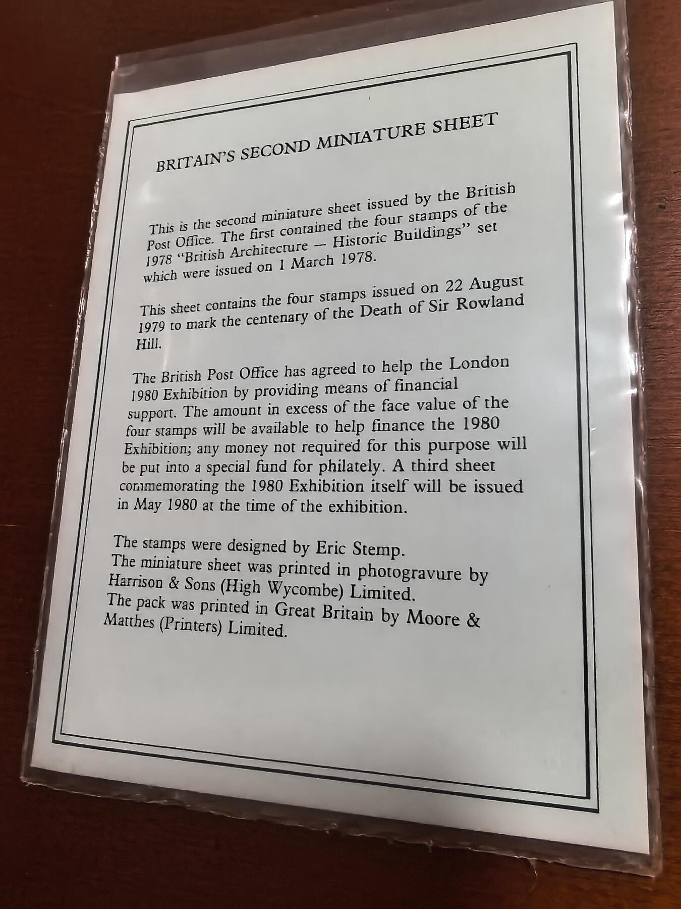 长老汇蛇年精选第七十一场拍卖 1980英国伦敦国际邮票展小型张（含说明纸），主题：英国邮政历史，英国皇家邮政发行的第二个小型张