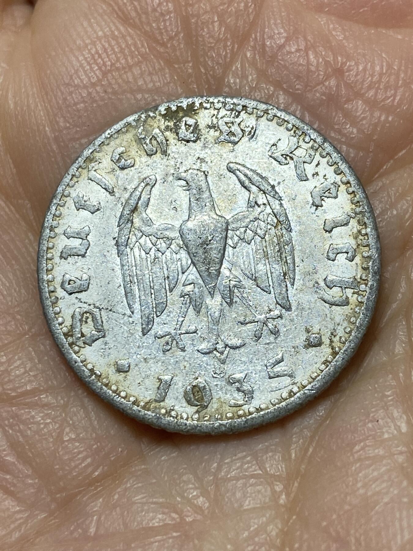 2025年第一百二十六场(总第一百五十二场）外国好品散币(免佣金) 少见–德意志第三帝国1935单年份50芬尼(A标，柏林造)