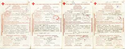 2025年吉藏纸杂文献秋季专场拍卖会 - 1945年发自潍县西方侨民集中营的国际红十字会标准战俘电报一组四张（发报人分别为柯喜乐和妹妹Amelia Marjory Cliff）。 13.9×21.4cm×4