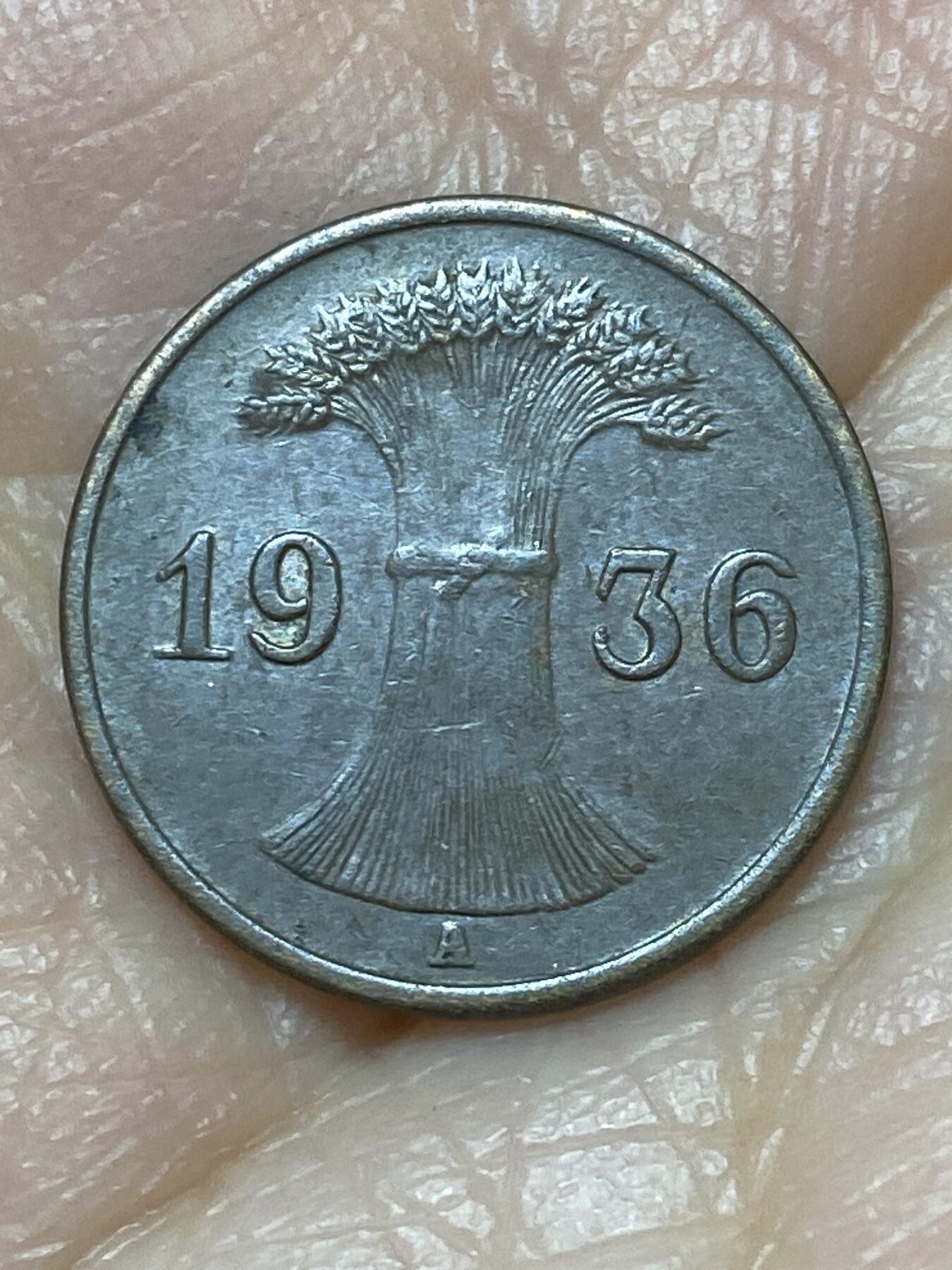 2025年第一百二十六场(总第一百五十二场）外国好品散币(免佣金) 德意志魏玛共和国1936年1芬尼(A标，柏林造，关门年)