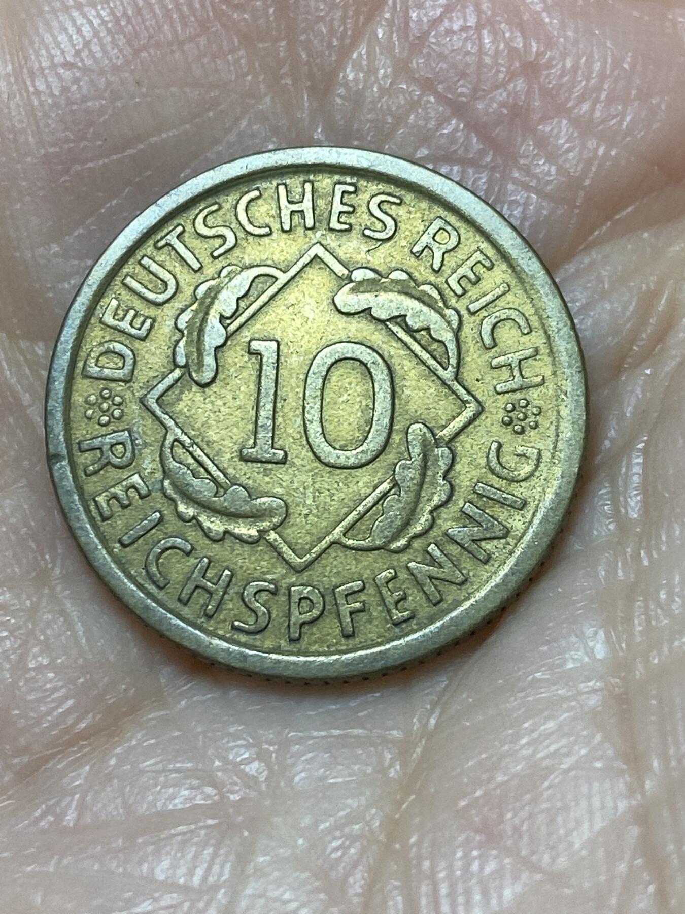 2025年第一百二十六场(总第一百五十二场）外国好品散币(免佣金) 德意志魏玛共和国1936年10芬尼(D标，慕尼黑造，关门年)