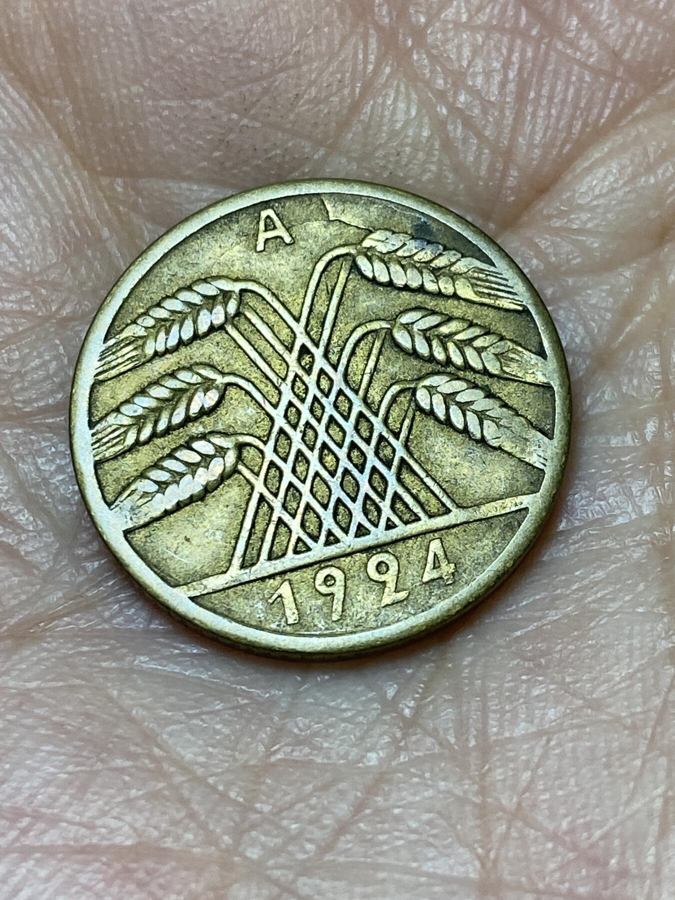 2025年第一百二十六场(总第一百五十二场）外国好品散币(免佣金) 德意志魏玛共和国1924年10芬尼(地产抵押马克，A标柏林造，仅发行3年)