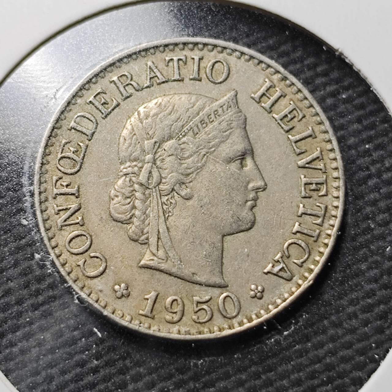 KK钱币收藏小铺  第367场  2月预留时间 周末发货  1950瑞士10分镍币