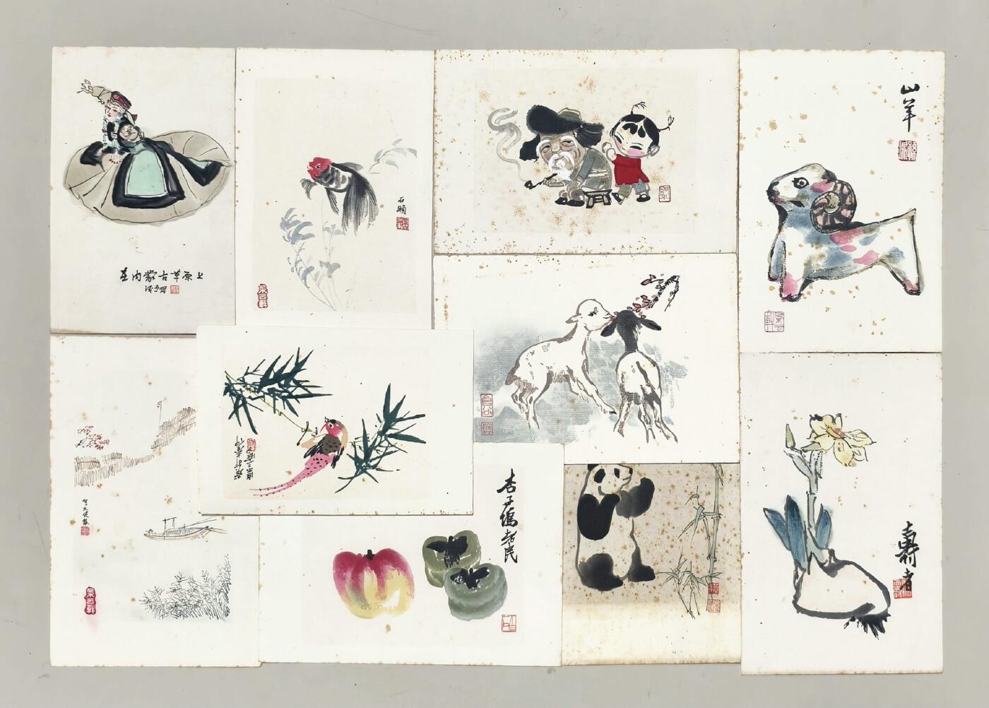 2025年吉藏纸杂文献秋季专场拍卖会 50年代上海朵云轩制木板水印一组十件 12.3×18.2-24.5×18.2cm