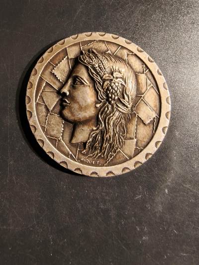 老王徽章第162期 -  法国玛丽安娜纪念章    直径48mm.    重量55.2g