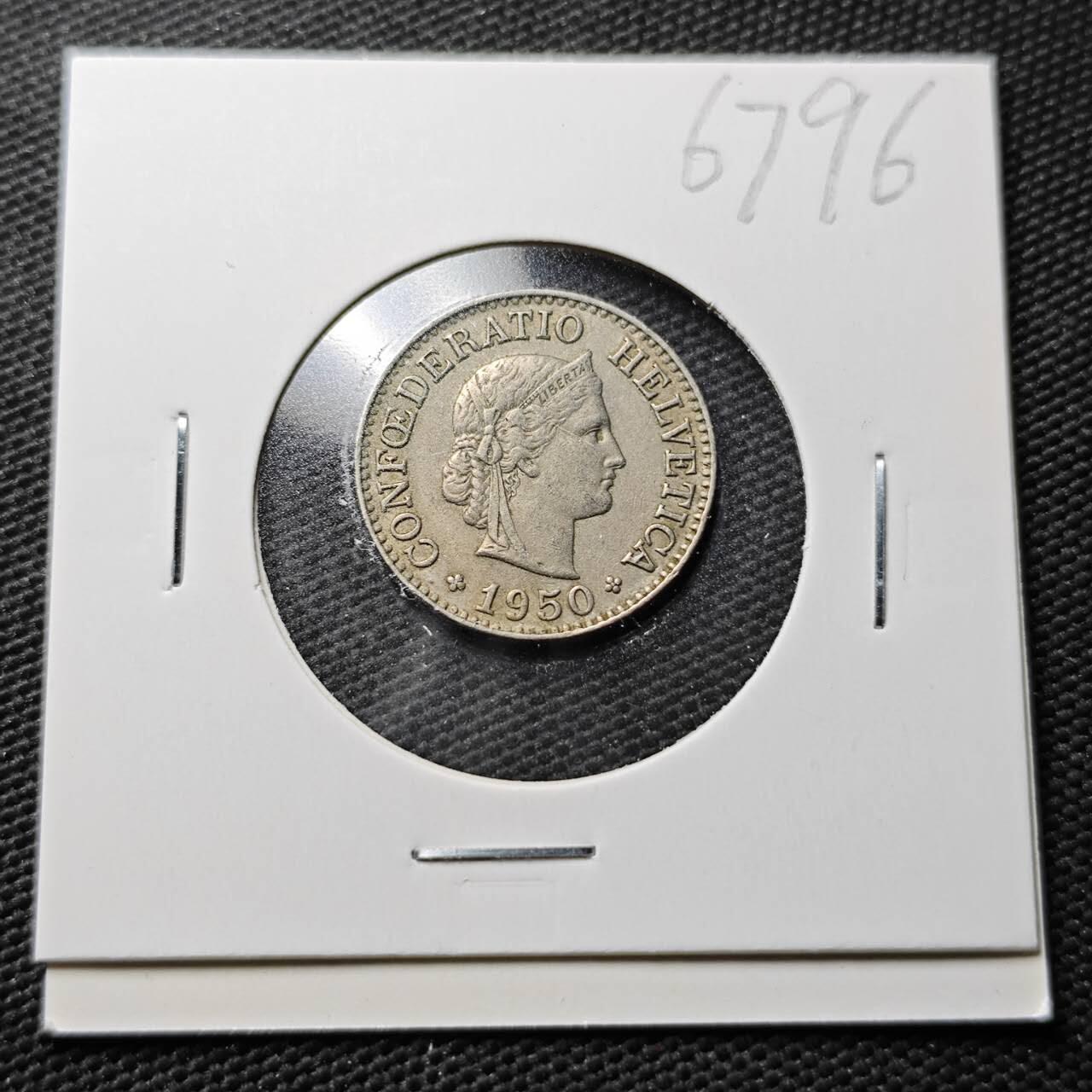 KK钱币收藏小铺  第367场  2月预留时间 周末发货  1950瑞士10分镍币