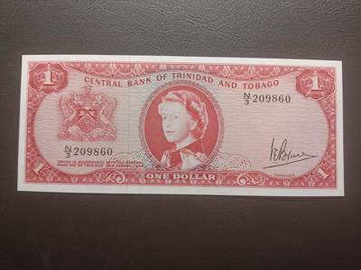 2025十一月第三期，总201期 - 特立尼达和多巴哥1964版1元UNC无47，稀有女王头像序列，国徽和央行大楼