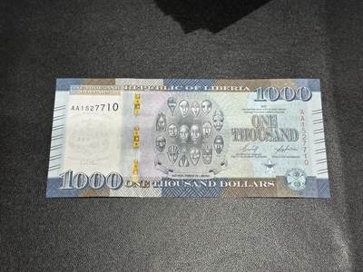 《外钞收藏家》第五百八十三期（精选场）（本期拍品丰富）（本平台长期征集拍品、欢迎藏友们联系合作） - 2022年利比里亚1000 AA冠 全新UNC