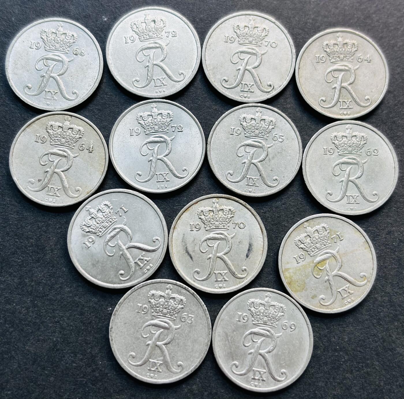 文馨钱币收藏第 280 场， 长期接收代拍品 原光好品丹麦佛雷德里克九世 10 欧尔 13 枚