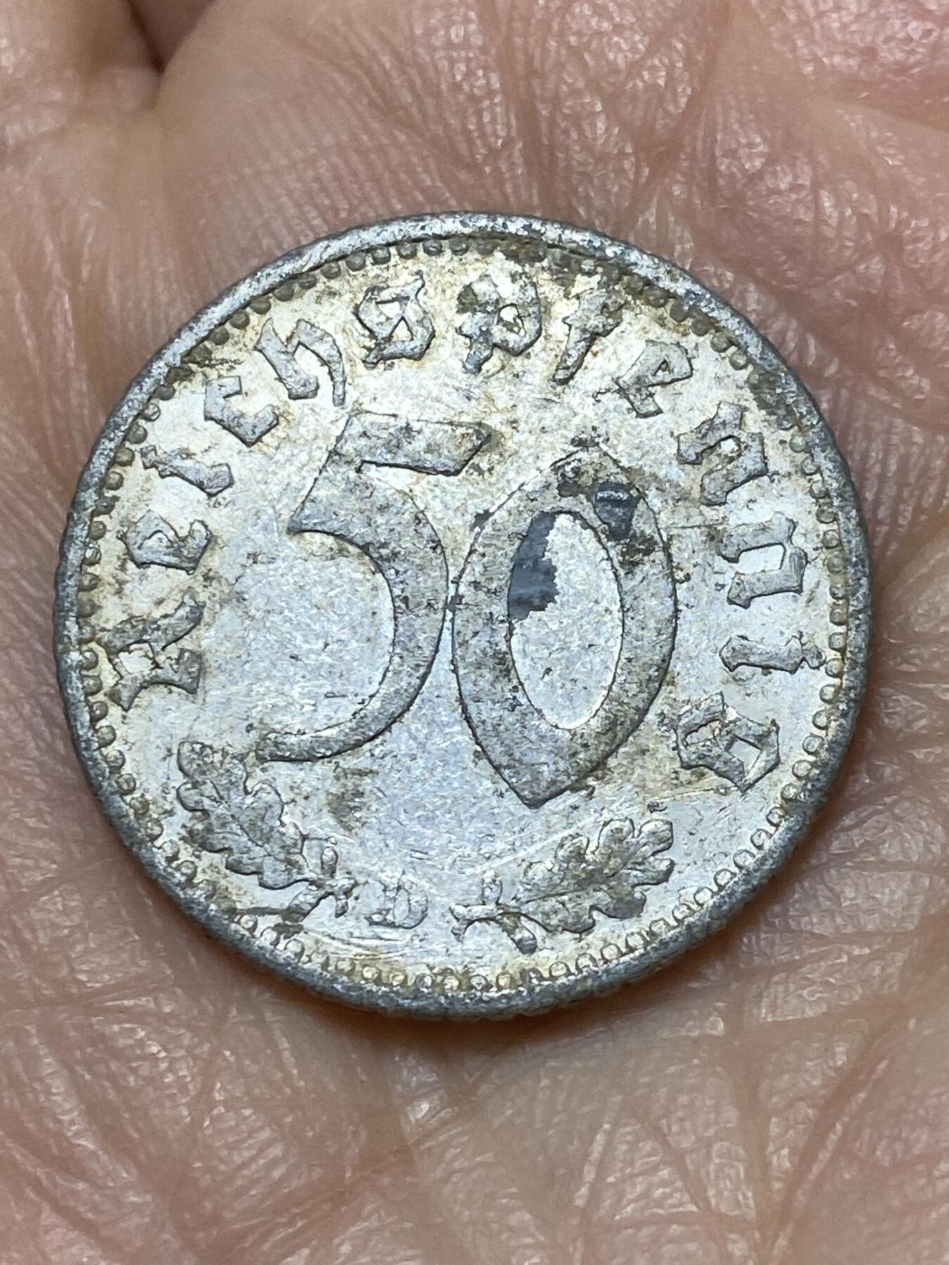 2025年第一百二十六场(总第一百五十二场）外国好品散币(免佣金) 少见–德意志第三帝国1935单年份50芬尼(D标，慕尼黑造)