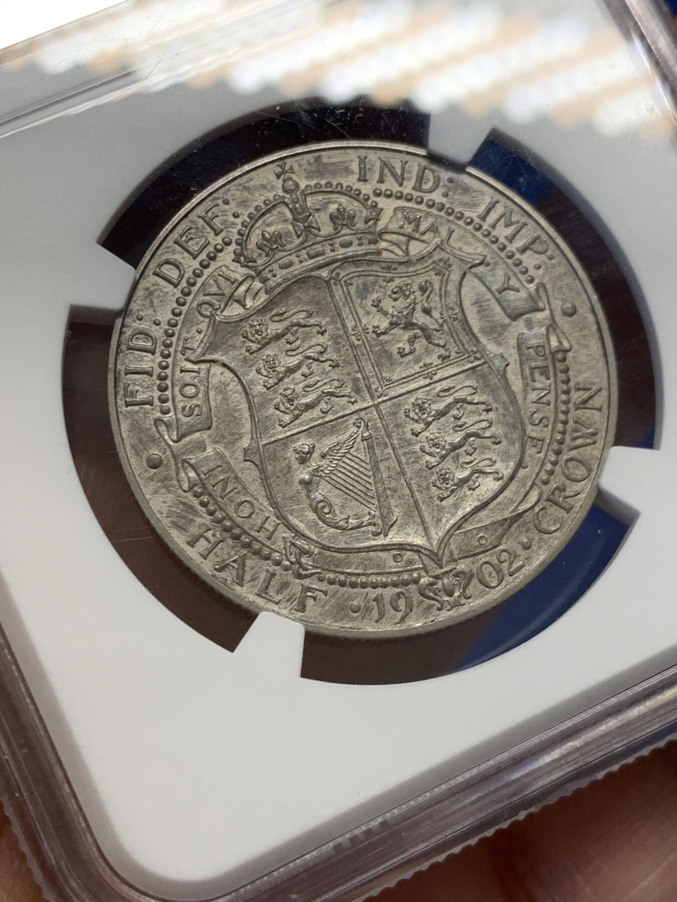 《竞宝斋》第436场 周日，周一2场连拍 （全场包邮） NGC PF62MATTE 英国1902年爱德华七世精制半克朗银币 磨砂工艺 原味状态