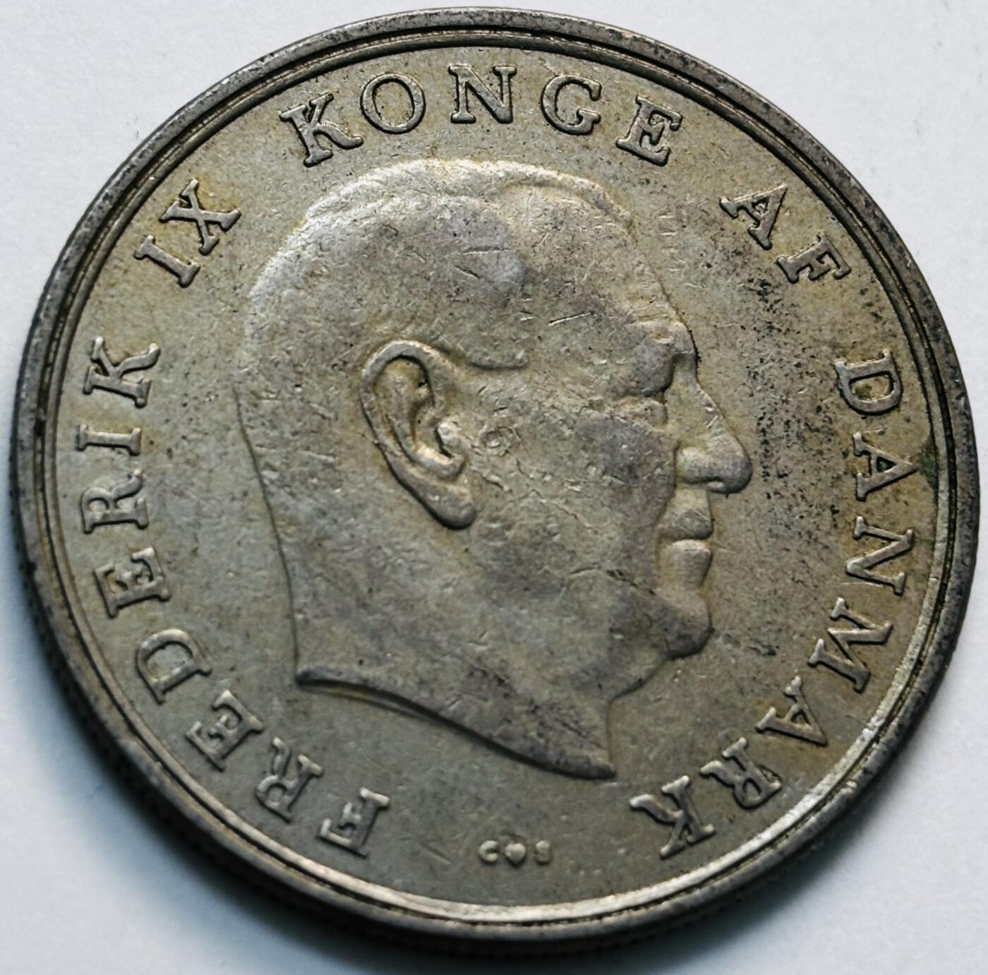 文馨钱币收藏第 280 场， 长期接收代拍品 好品 1961 年丹麦佛雷德里克九世国王 5 克朗，第一版