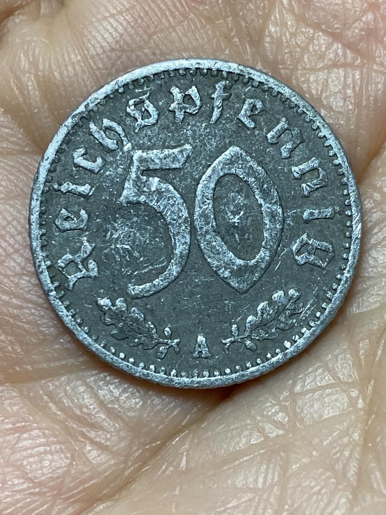 2025年第一百二十六场(总第一百五十二场）外国好品散币(免佣金) 少见–德意志第三帝国1935单年份50芬尼(A标，柏林造)