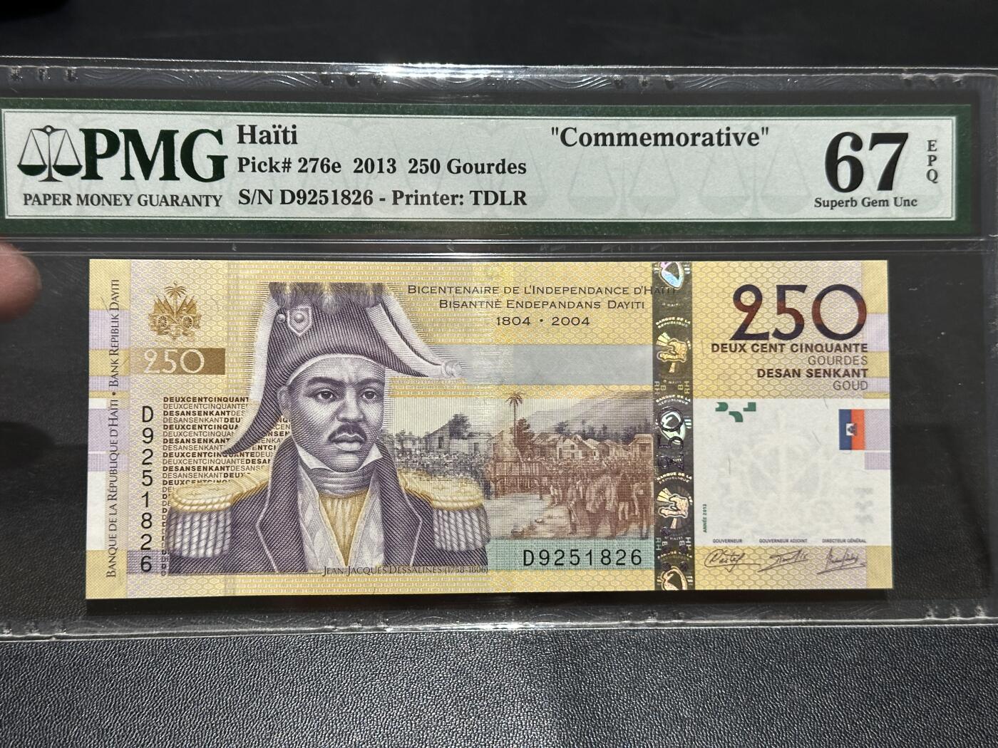 《外钞收藏家》第五百八十三期（精选场）（本期拍品丰富）（本平台长期征集拍品、欢迎藏友们联系合作） 2013年海地250古德 纪念钞 PMG67 无47