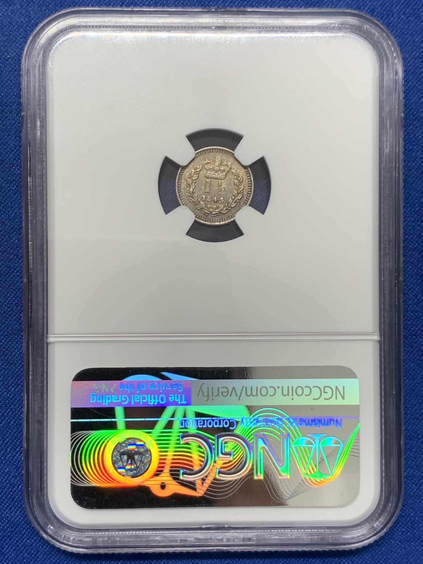 《竞宝斋》第436场 周日，周一2场连拍 （全场包邮） NGC MS63 英国 1843年维多利亚1.5便士银币 包浆很干净 细节打的也很好