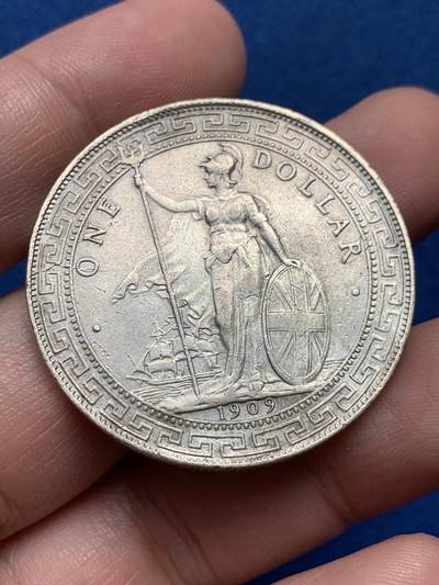 《竞宝斋》第436场 周日，周一2场连拍 （全场包邮） - 英国 1909年 站洋壹圆 细节见图