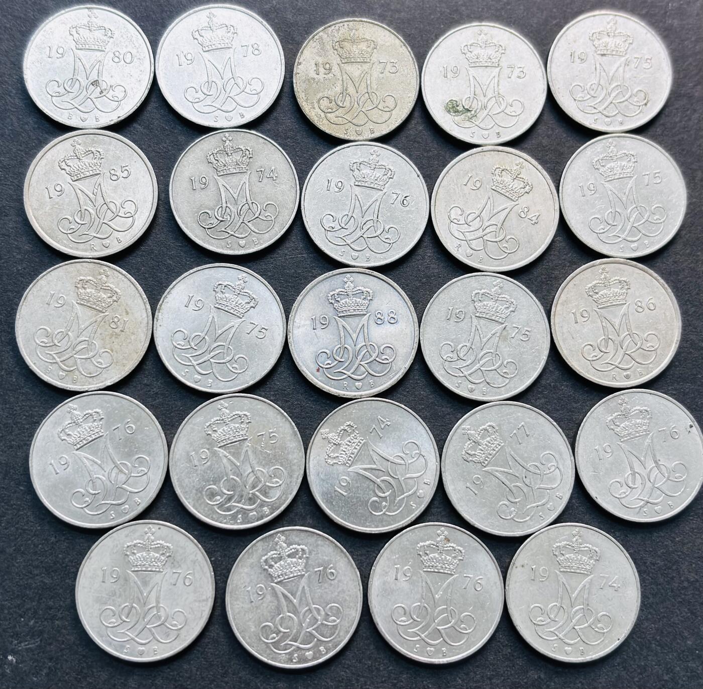 文馨钱币收藏第 280 场， 长期接收代拍品 原光好品丹麦玛格丽特二世时期 10 欧尔 24 枚