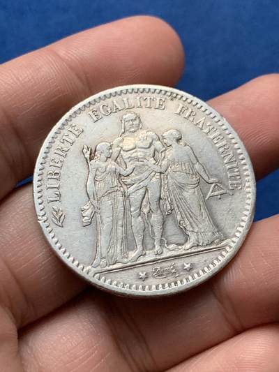 《竞宝斋》第436场 周日，周一2场连拍 （全场包邮） - 法国1876年A厂大力神5法郎银币