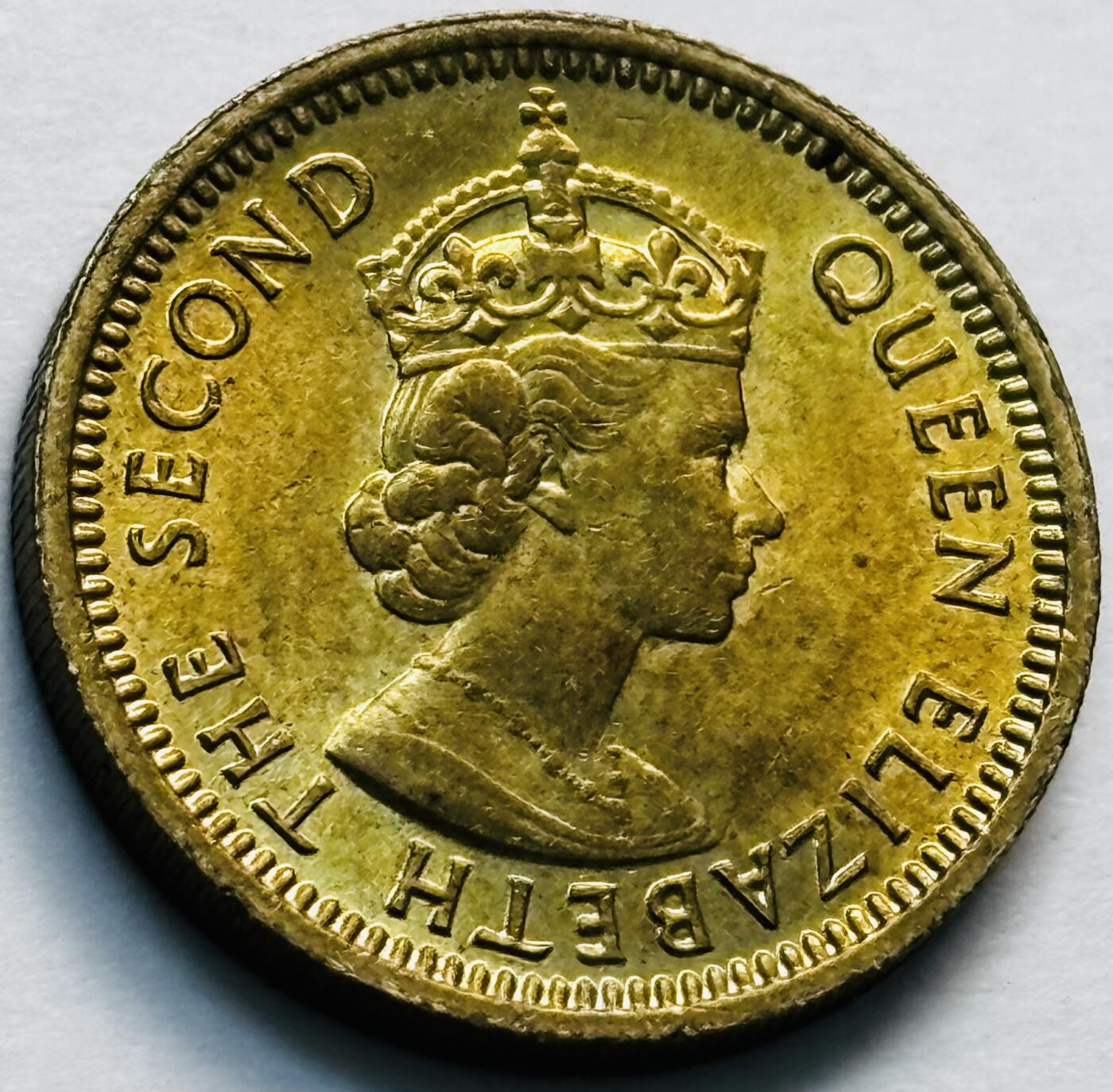 文馨钱币收藏第 280 场， 长期接收代拍品 原铜光品相 1972 年英属香港五仙铜币，伊丽莎白二世时期，第三版