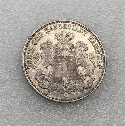 世界钱币专场拍卖 每周二开拍 - 1909年德国汉堡自由市双狮3马克流通银币