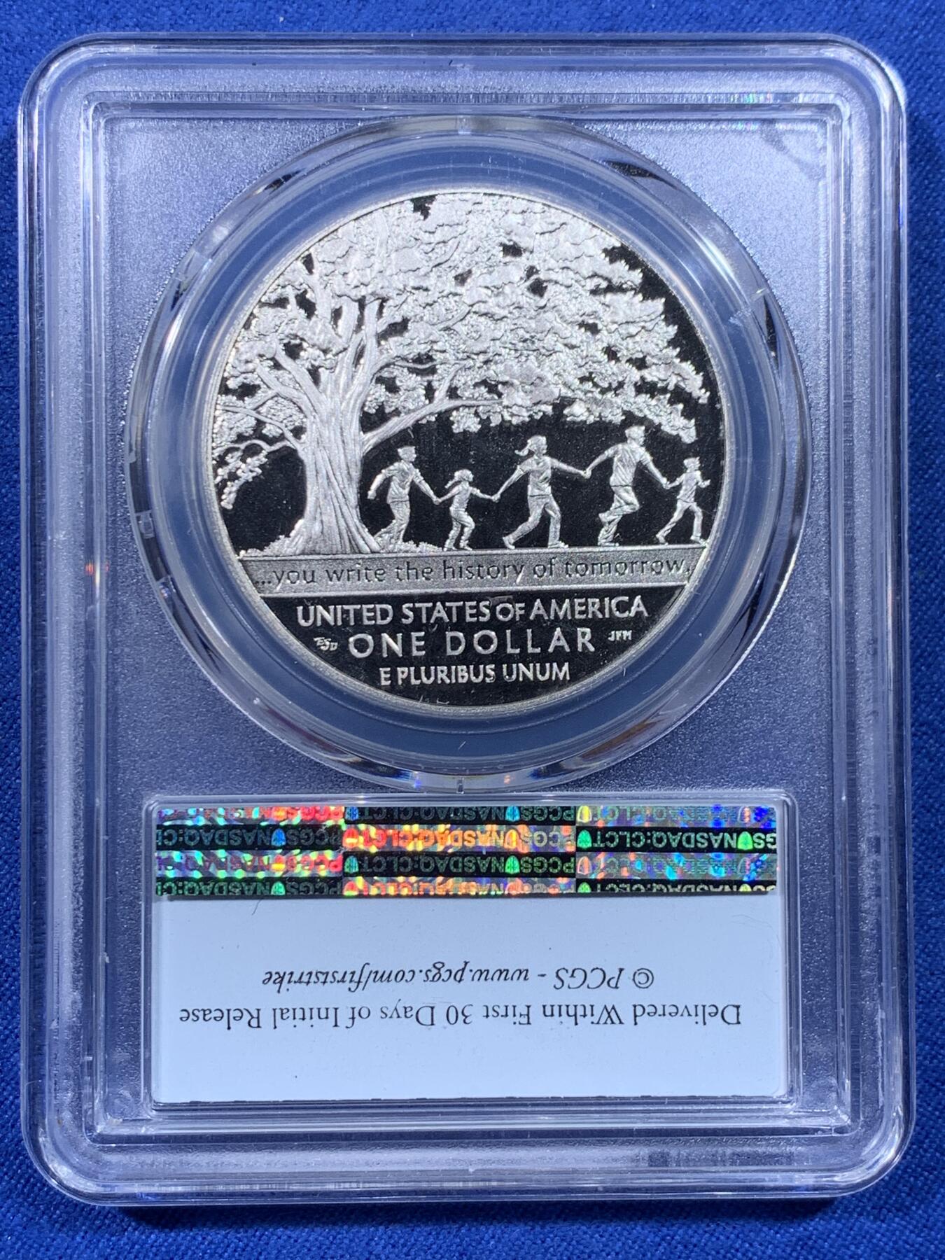 《竞宝斋》第436场 周日，周一2场连拍 （全场包邮） PCGS PR69DCAM 美国2017年男孩镇建立百年1美元纪念银币，2019年克劳斯世界硬币大赛-最富激情币 亚军分 性价比极高