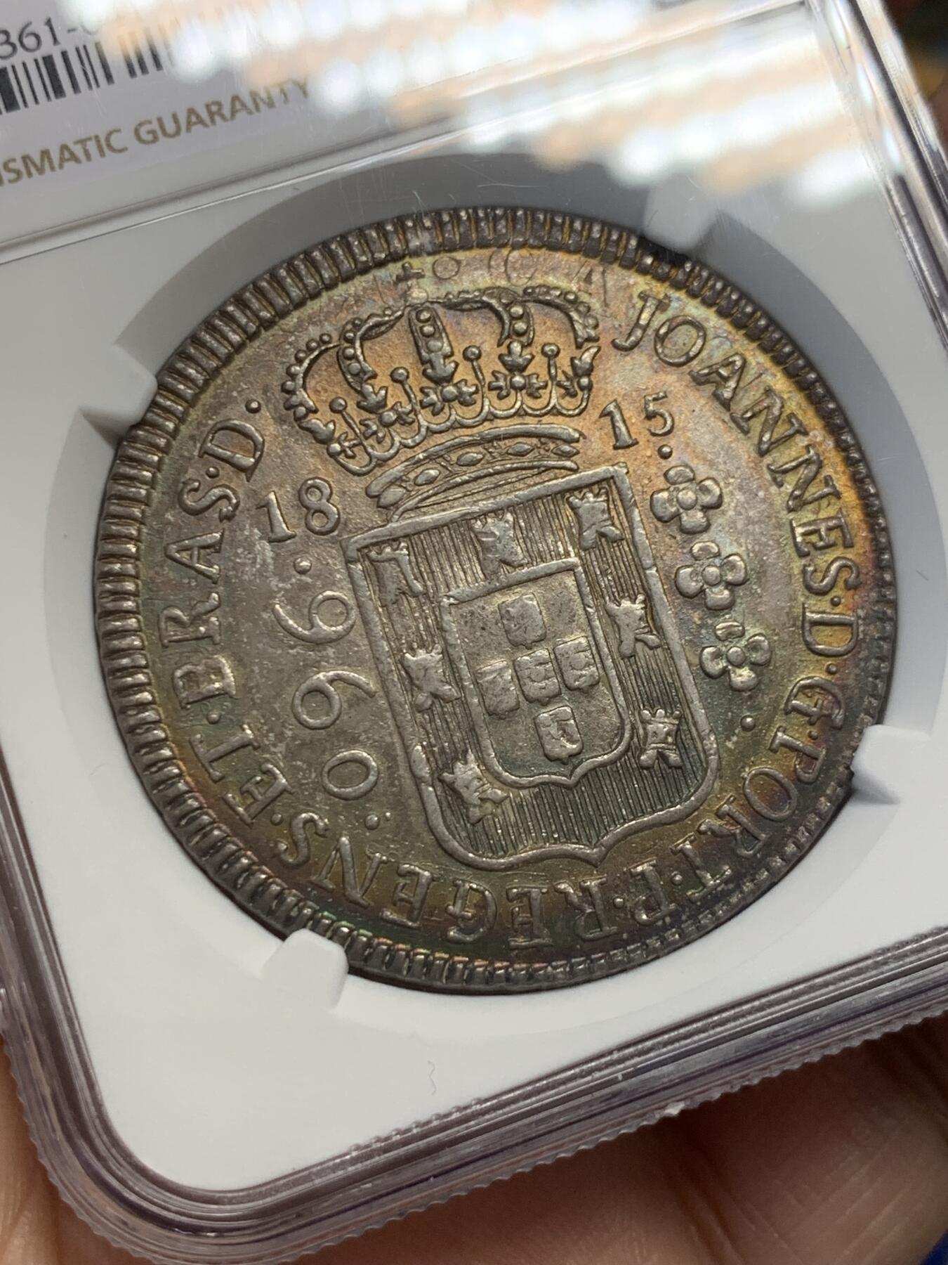 《竞宝斋》第436场 周日，周一2场连拍 （全场包邮） NGC MS63 葡属巴西 1815年B版960R大银币 包浆特别漂亮 打的也很正 光泽度很不错