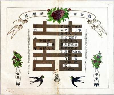 2025年吉藏纸杂文献秋季专场拍卖会 - 民国时期基督救世军结婚证一张。 28×22.5cm