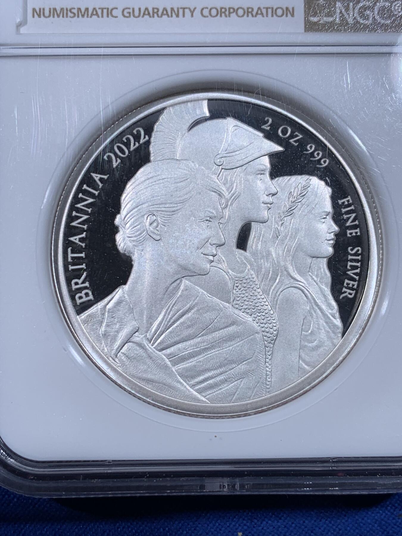 《竞宝斋》第436场 周日，周一2场连拍 （全场包邮） NGC PF69UC 英国 2022年 不列颠女神 三女性 5镑 精制2盎司银币 999纯银 62.86克 加厚盒