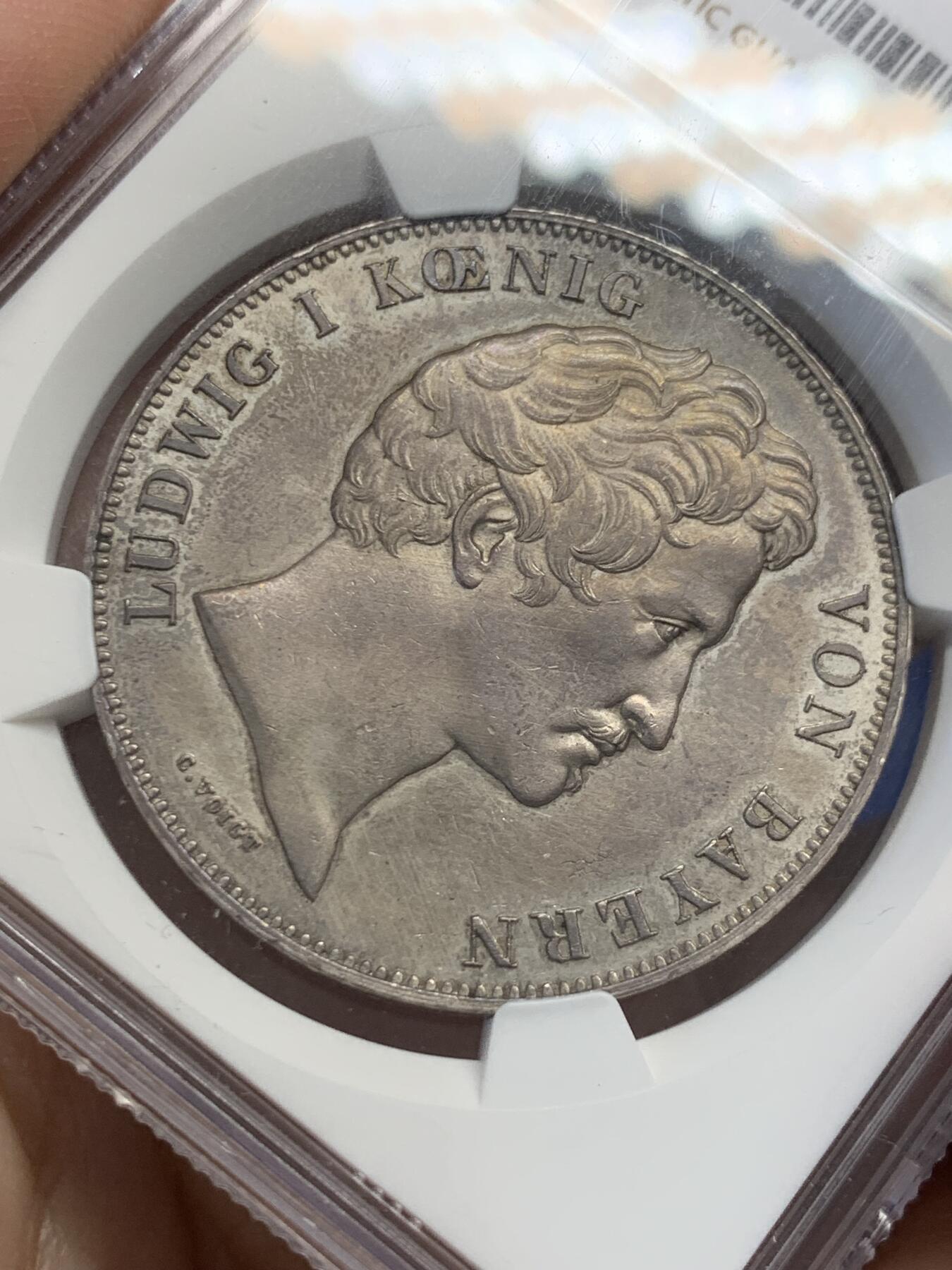 《竞宝斋》第436场 周日，周一2场连拍 （全场包邮） NGC MS61 德国1839年巴伐利亚路德维希一世选帝侯纪念2泰勒 名誉品种 包浆很好 有些低评了