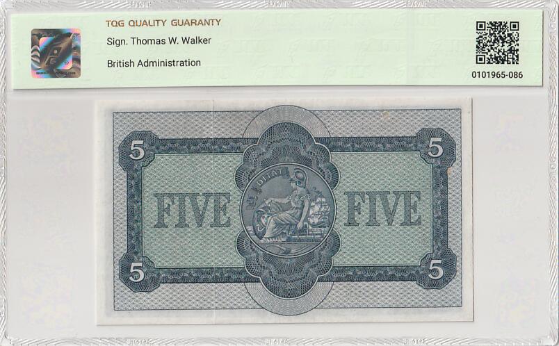 2025十一月第三期，总201期 苏格兰不列颠亚麻银行1964年5镑TQG55分无47，少见的早期发钞行发行中高面值品种，诗人沃尔特斯科特和不列颠尼亚女神